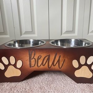 Wooden Customized Dog Food Stand “Beau” w/ Bowls